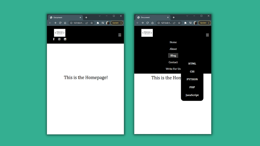 Make an Attractive Responsive Navigation Bar Using HTML and CSS 5 Responsive Navigation Bar in Mobile