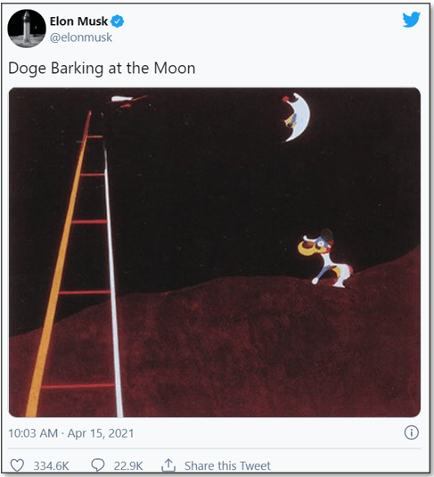 Elon Musk Tweet "Doge Barking at the Moon" Dogecoin Elon Musk Tweet "Doge Barking at the Moon"