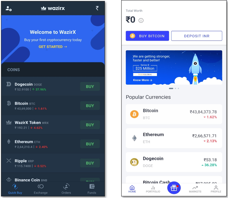 DOGECOIN-An ultimate guide to the fastest-growing cryptocurrency 2 Apps to Invest in Dogecoin Left: Wazirx and Right: Coinswitch Kuber