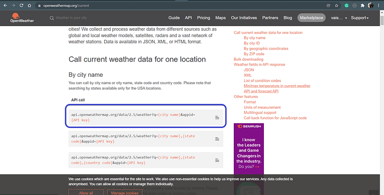 Easily Code A Weather App In Python Using Tkinter 3 Find your API key by clicking on it